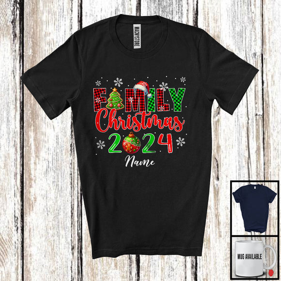 MacnyStore - Personalized Family Christmas 2024; Amazing X-mas Plaid Custom Name; Snow Family Group T-Shirt