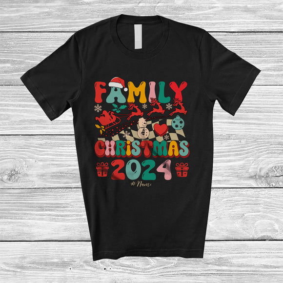 MacnyStore - Personalized Family Christmas 2024; Fantastic X-mas Retro Groovy Santa; Custom Name Family T-Shirt