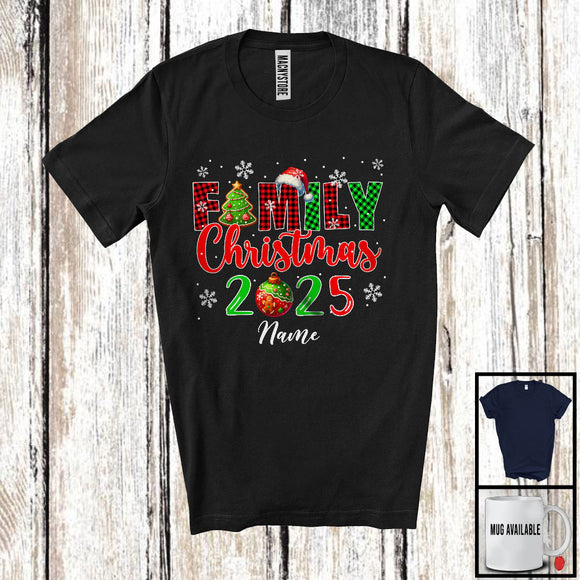 MacnyStore - Personalized Family Christmas 2025; Amazing X-mas Plaid Custom Name; Snow Family Group T-Shirt