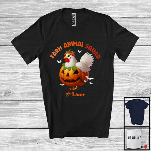 MacnyStore - Personalized Farm Animal Squad; Lovely Halloween Custom Name Chicken Pumpkin Cosplay; Farm T-Shirt