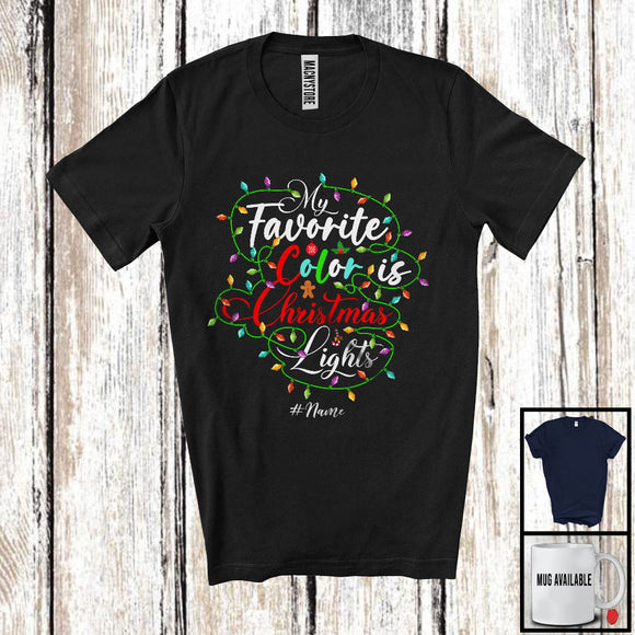 MacnyStore - Personalized Favorite Color Is Christmas Lights; Joyful X-mas Custom Name Family Friends Group T-Shirt