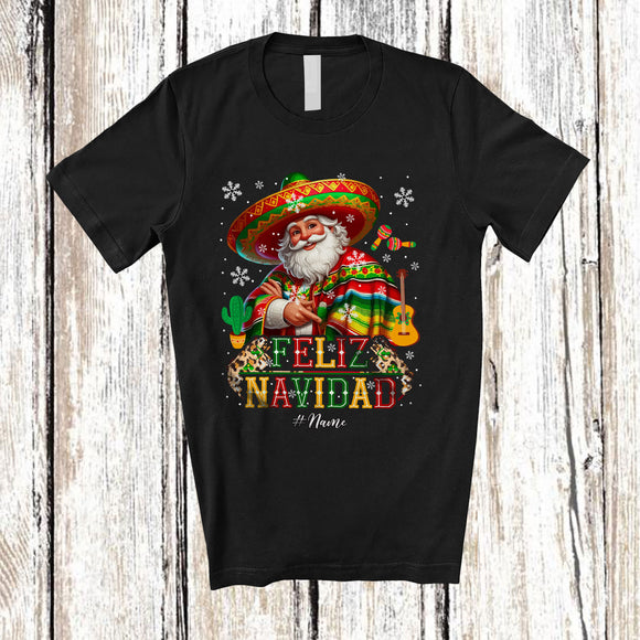 MacnyStore - Personalized Feliz Navidad; Humorous Christmas Sombrero Mexican Santa; Custom Name Family T-Shirt