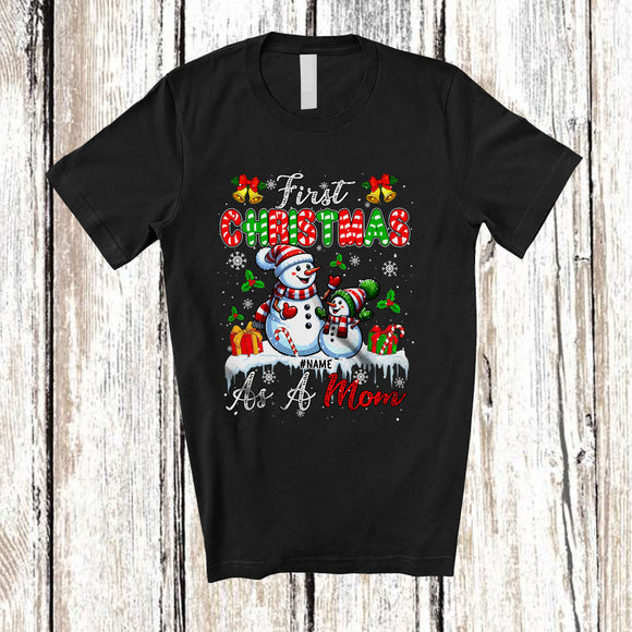 MacnyStore - Personalized First Christmas As A Mom; Amusing X-mas Custom Name Snowman Mom; Family T-Shirt