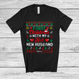 MacnyStore - Personalized First Christmas With My Hot New Husband; Amusing Sweater Custom Name Couple Santa T-Shirt