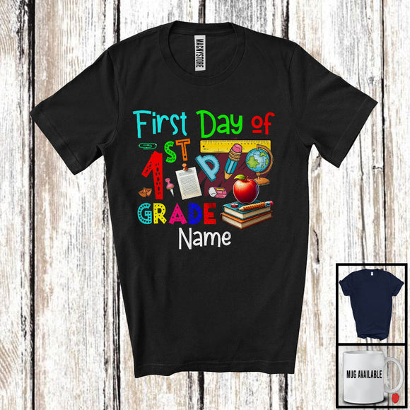 MacnyStore - Personalized First Day Of 1st Grade, Colorful Summer First Day Of School Things Books, Students T-Shirt