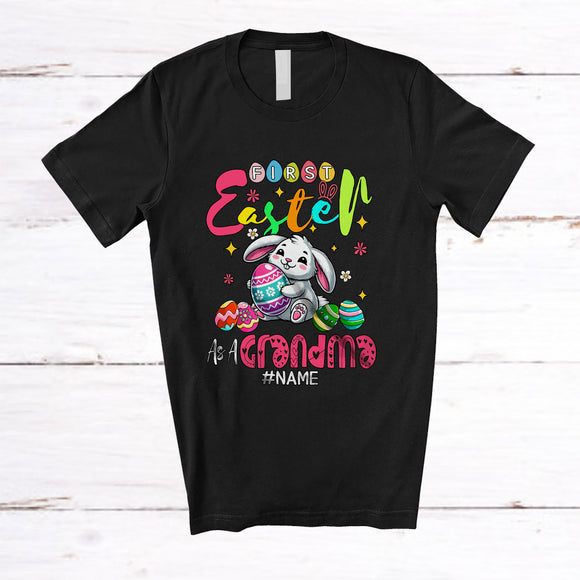 MacnyStore - Personalized First Easter As A Grandma; Joyful Bunny Egg Hunt; Custom Name Pregnancy Family T-Shirt