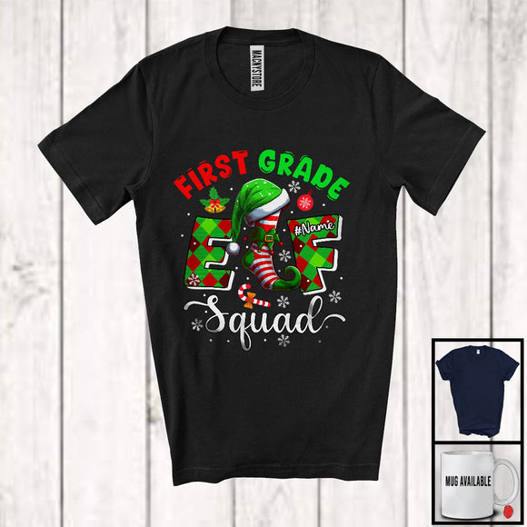 MacnyStore - Personalized First Grade Elf Squad; Merry Christmas Custom Name Teacher Students; X-mas Group T-Shirt