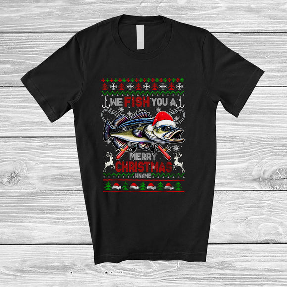 MacnyStore - Personalized Fish You A Merry Christmas; Fantastic Sweater Santa Bass Fish; Custom Name Fishing T-Shirt