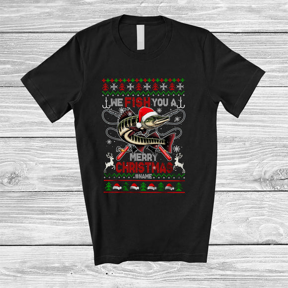 MacnyStore - Personalized Fish You A Merry Christmas; Fantastic Sweater Santa Muskellunge; Custom Name Fishing T-Shirt