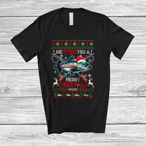 MacnyStore - Personalized Fish You A Merry Christmas; Fantastic Sweater Santa Salmon; Custom Name Fishing T-Shirt