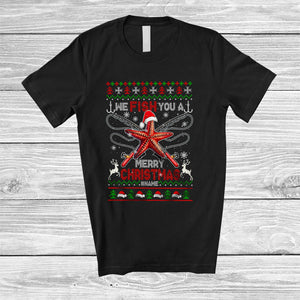 MacnyStore - Personalized Fish You A Merry Christmas; Fantastic Sweater Santa Starfish; Custom Name Fishing T-Shirt