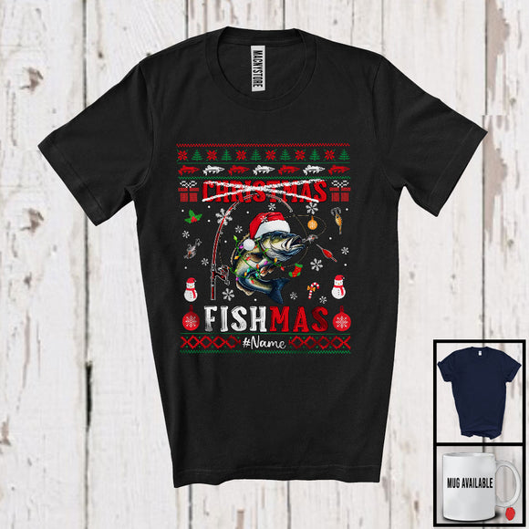 MacnyStore - Personalized Fishmas Not Christmas; Amazing X-mas Santa Bass Fish; Custom Name Fishing T-Shirt