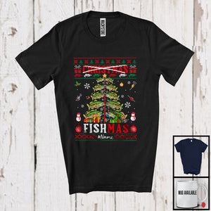 MacnyStore - Personalized Fishmas Not Christmas; Amazing X-mas Tree Lights Bass Fish; Custom Name Fishing T-Shirt