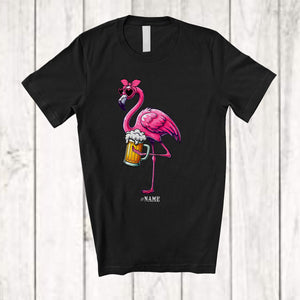 MacnyStore - Personalized Flamingo Drinking Beer; Adorable Flamingo With Sunglasses; Custom Name Drunker T-Shirt