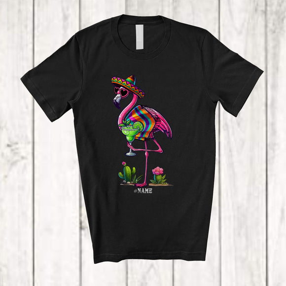 MacnyStore - Personalized Flamingo Drinking Margarita; Adorable Flamingo With Sunglasses; Custom Name Drunker T-Shirt