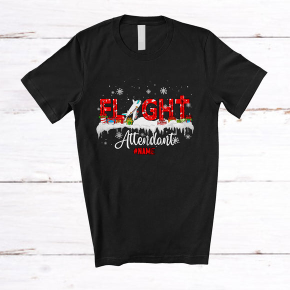 MacnyStore - Personalized Flight Attendant; Amazing Christmas Plane Snowing; Custom Name Flight Attendant Santa T-Shirt