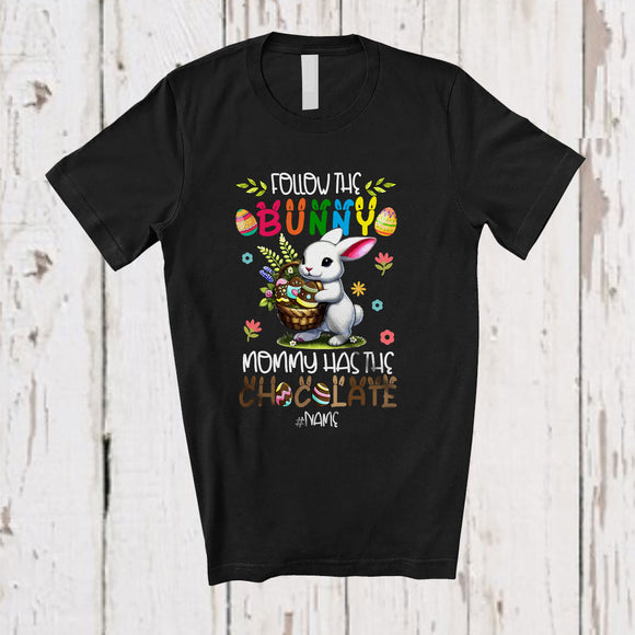 MacnyStore - Personalized Follow The Bunny Mommy Has The Chocolate; Lovely Easter Eggs; Custom Name Family T-Shirt