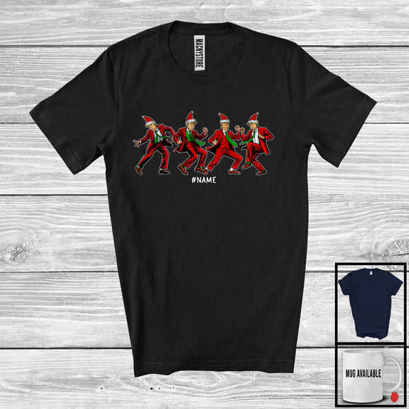 MacnyStore - Personalized Four Santa Trump Dancing; Joyful Christmas Custom Name President; Patriotic T-Shirt