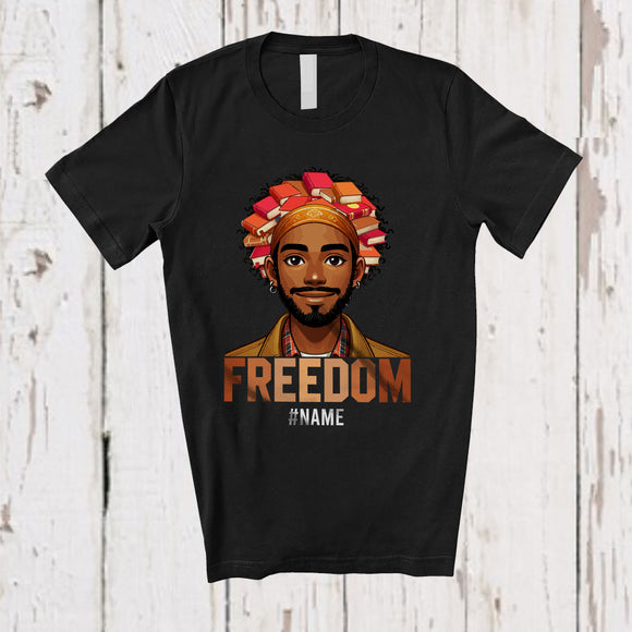 MacnyStore - Personalized Freedom; Proud Black History Month Custom Name Men; Book Teacher Librarian T-Shirt