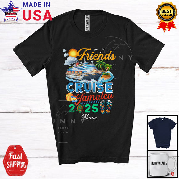 MacnyStore - Personalized Friends Cruise Jamaica 2025, Joyful Summer Vacation Custom Name, Cruise Ship Group T-Shirt