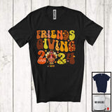 MacnyStore - Personalized Friends Giving 2024; Adorable Thanksgiving Groovy Custom Name Turkey; Fall Leaf T-Shirt