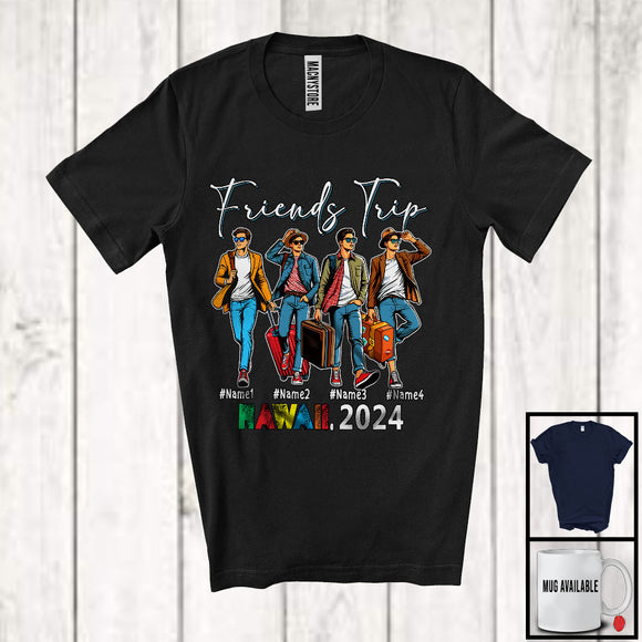 MacnyStore - Personalized Friends Trip Custom Name Hawaii 2024, Joyful Summer Vacation Boys Family Group T-Shirt