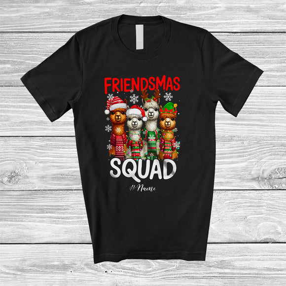 MacnyStore - Personalized Friendsmas Squad; Amusing Christmas Four Alpacas; Custom Name Wild Animal T-Shirt