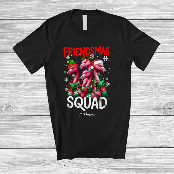 MacnyStore - Personalized Friendsmas Squad; Amusing Christmas Four Flamingos; Custom Name Wild Animal T-Shirt