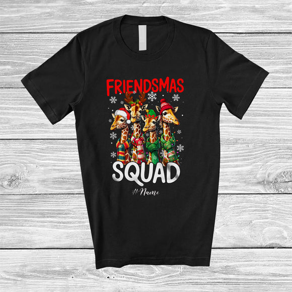 MacnyStore - Personalized Friendsmas Squad; Amusing Christmas Four Giraffes; Custom Name Wild Animal T-Shirt