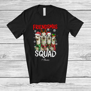 MacnyStore - Personalized Friendsmas Squad; Amusing Christmas Four Llamas; Custom Name Wild Animal T-Shirt