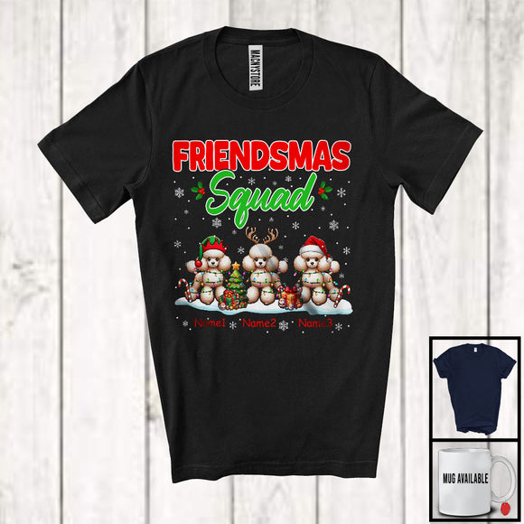 MacnyStore - Personalized Friendsmas Squad; Awesome Christmas Lights Custom Name Three Poodle T-Shirt