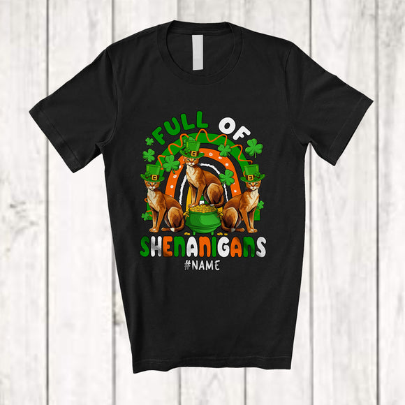 MacnyStore - Personalized Full Of Shenanigans; Lovely St. Patrick's Day Three Abyssinian Cat Rainbow; Family T-Shirt