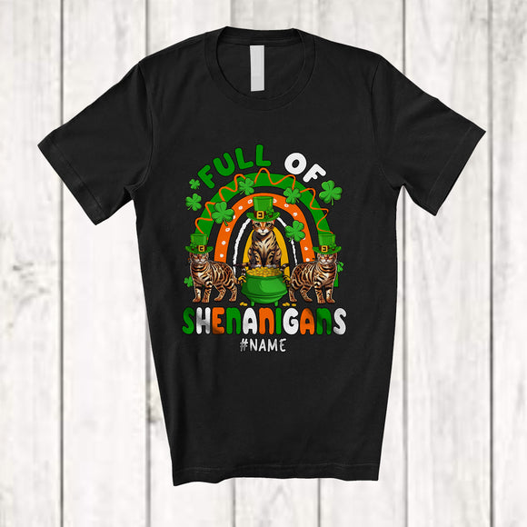 MacnyStore - Personalized Full Of Shenanigans; Lovely St. Patrick's Day Three Bengal Cat Rainbow; Family T-Shirt