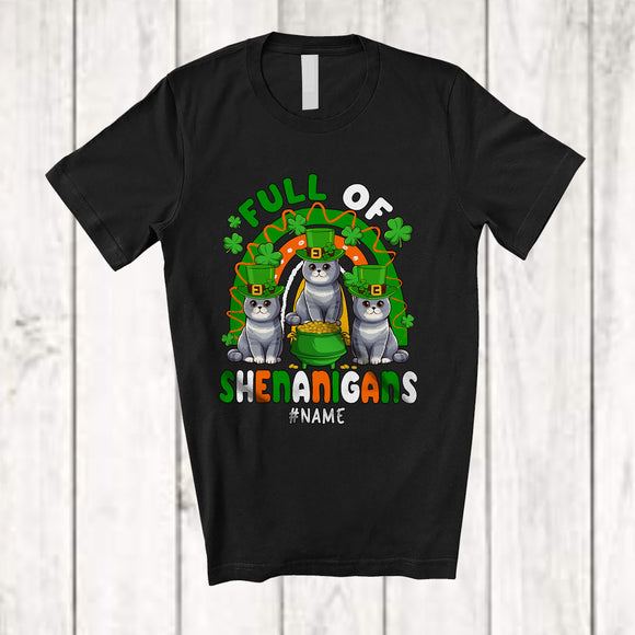 MacnyStore - Personalized Full Of Shenanigans; Lovely St. Patrick's Day Three British Shorthair Cat Rainbow; Family T-Shirt