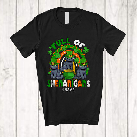 MacnyStore - Personalized Full Of Shenanigans; Lovely St. Patrick's Day Three Chartreux Cat Rainbow; Family T-Shirt