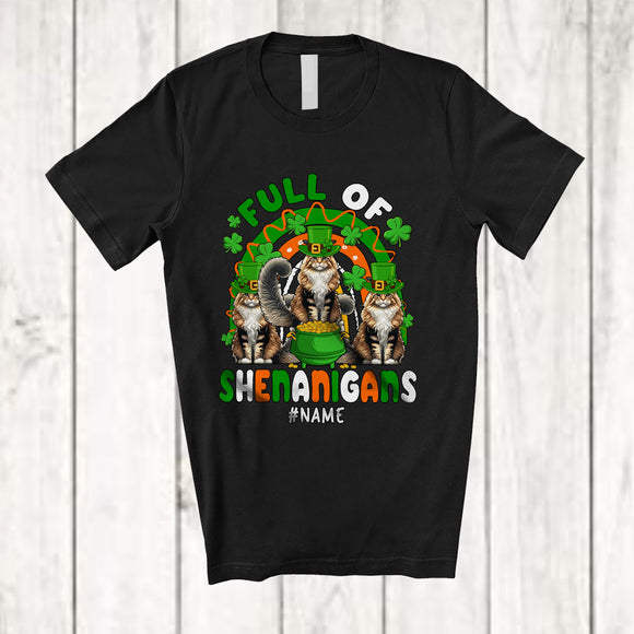 MacnyStore - Personalized Full Of Shenanigans; Lovely St. Patrick's Day Three Maine Coon Cat Rainbow; Family T-Shirt