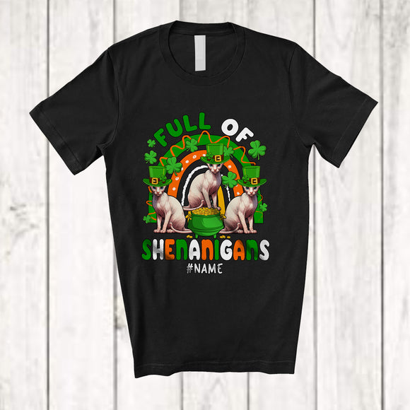 MacnyStore - Personalized Full Of Shenanigans; Lovely St. Patrick's Day Three Peterbald Cat Rainbow; Family T-Shirt