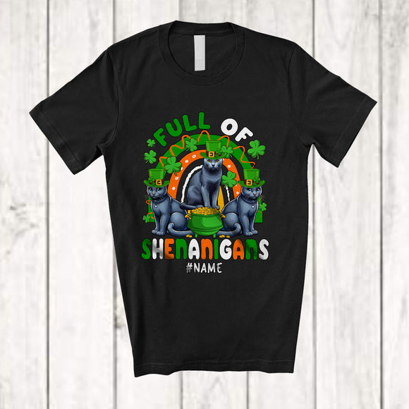 MacnyStore - Personalized Full Of Shenanigans; Lovely St. Patrick's Day Three Russian Blue Cat Rainbow; Family T-Shirt