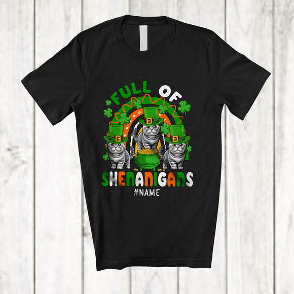 MacnyStore - Personalized Full Of Shenanigans; Lovely St. Patrick's Day Three Scottish Fold Cat Rainbow; Family T-Shirt