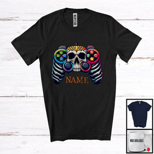 MacnyStore - Personalized Game Controller Skull Bones; Halloween Gaming Lover; Custom Name Gamer T-Shirt