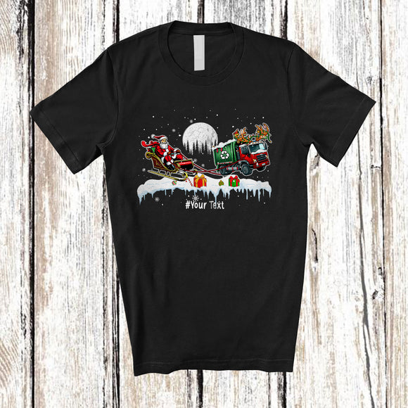 MacnyStore - Personalized Garbage Truck Sledding Santa Sleigh; Amusing Christmas Sweater Custom Name Driver T-Shirt