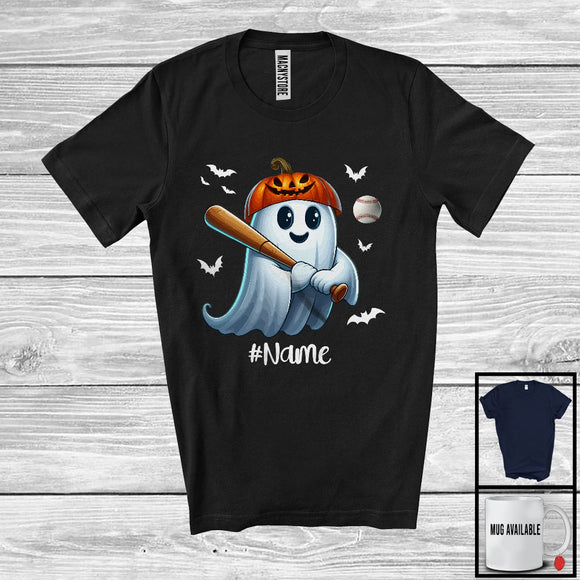 MacnyStore - Personalized Ghost Playing Baseball, Horror Halloween Custom Name Baseball Player Team T-Shirt