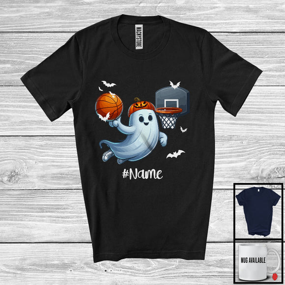 MacnyStore - Personalized Ghost Playing Basketball, Horror Halloween Custom Name Basketball Player Team T-Shirt