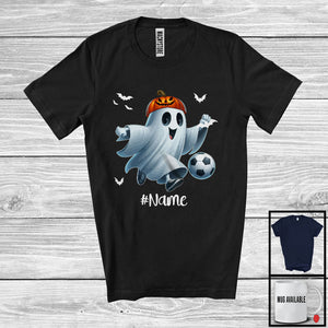 MacnyStore - Personalized Ghost Playing Soccer, Horror Halloween Custom Name Soccer Player Team T-Shirt