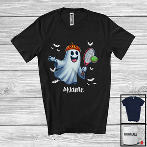 MacnyStore - Personalized Ghost Playing Tennis, Horror Halloween Custom Name Tennis Player Team T-Shirt