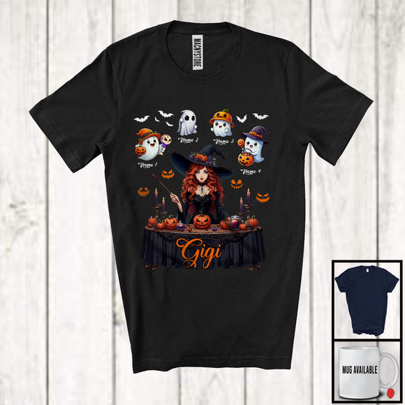 MacnyStore - Personalized Gigi Witch With Custom Name Boo Ghost, Adorable Halloween Witch Family Group T-Shirt