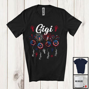 MacnyStore - Personalized Gigi, Amazing 4th Of July Sunflowers, Fireworks Custom Name Family Patriotic T-Shirt