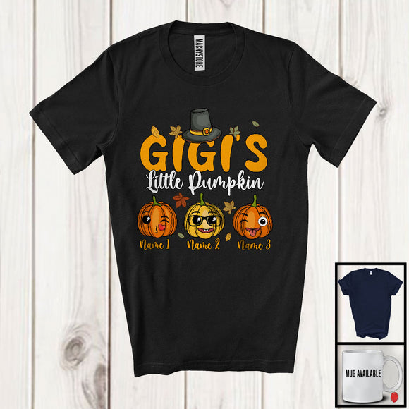 MacnyStore - Personalized Gigi's Little Pumpkin, Amazing Thanksgiving Three Pumpkins, Custom Name Family T-Shirt