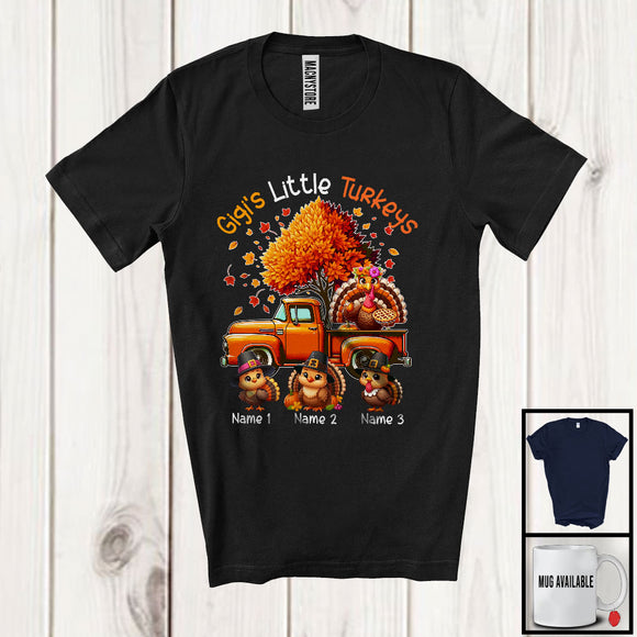 MacnyStore - Personalized Gigi's Little Turkeys; Lovely Thanksgiving Fall Tree Pickup Truck; Family T-Shirt