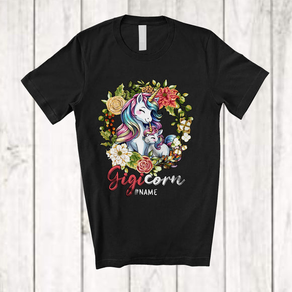 MacnyStore - Personalized Gigicorn; Lovely Mother's Day Flowers Custom Name Gigi And Baby Unicorn; Family T-Shirt